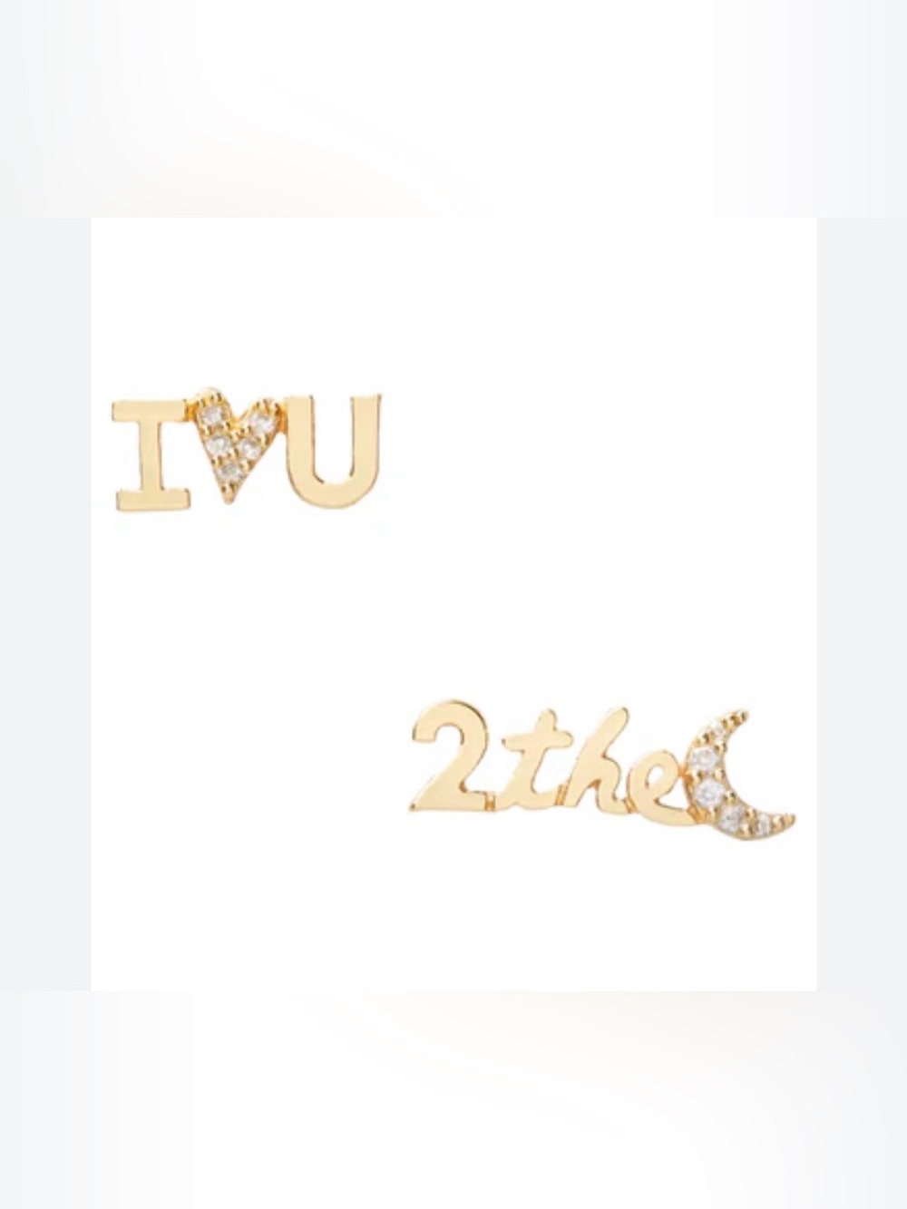 kate spade gold tone I ♥ U and 2 the moon crystal stud earrings